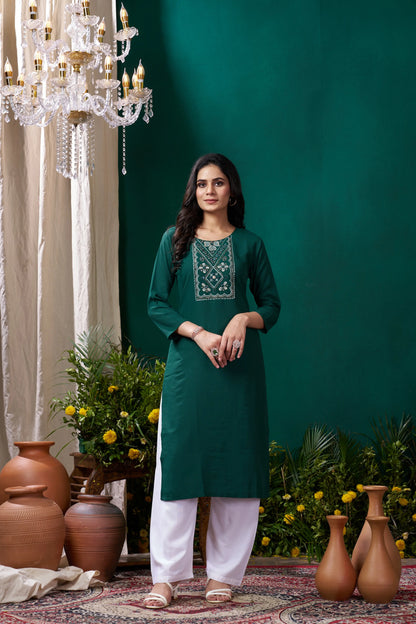 Green Handwork Kurta Set With Pocket