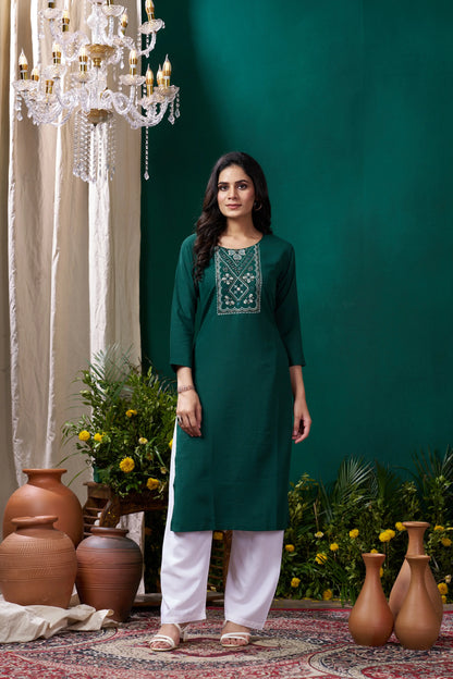 Green Handwork Kurta Set With Pocket