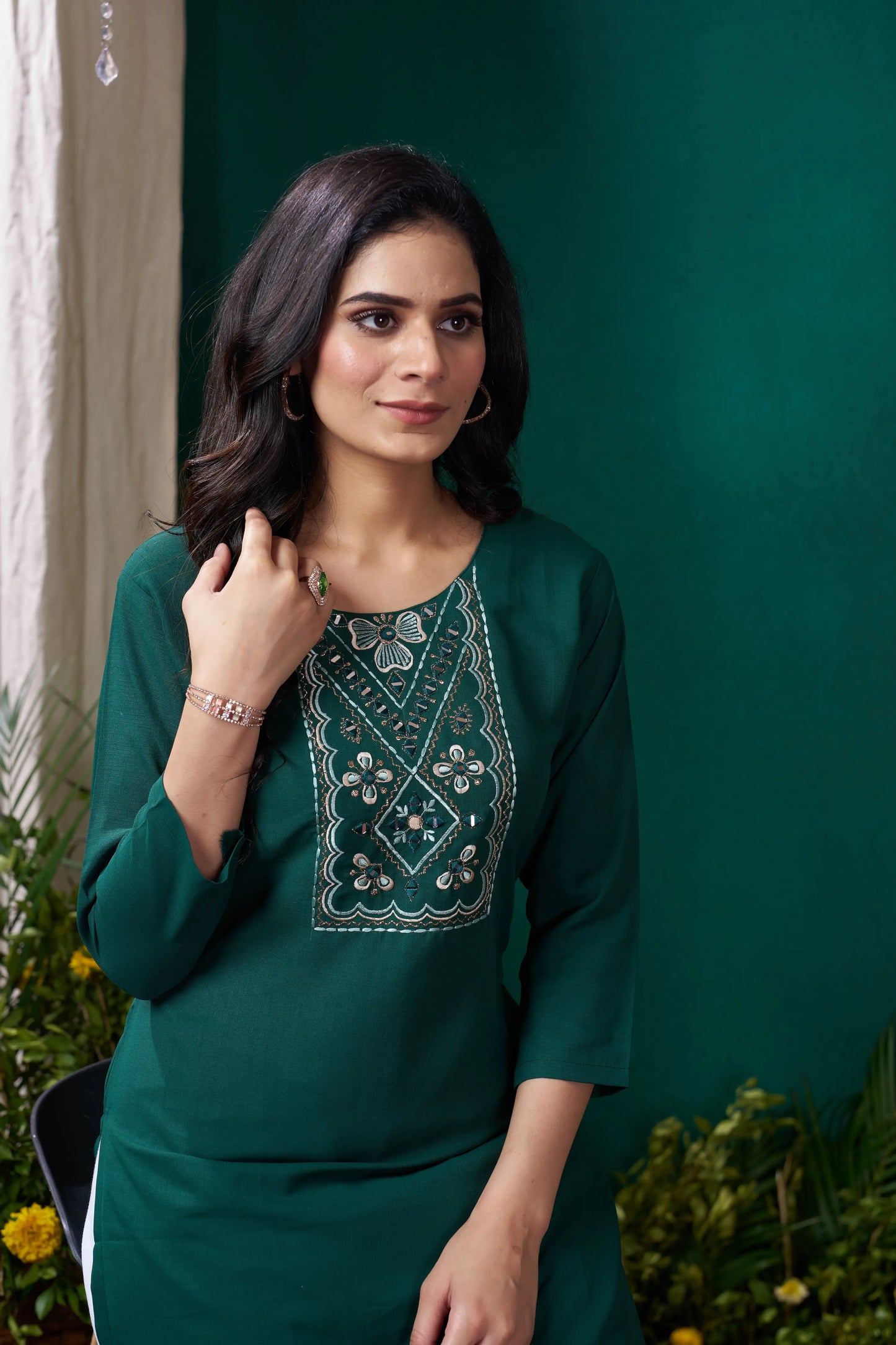 Green Handwork Kurta Set With Pocket