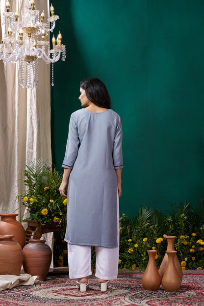 Tealish Blue Handwork Kurta Set With Pocket