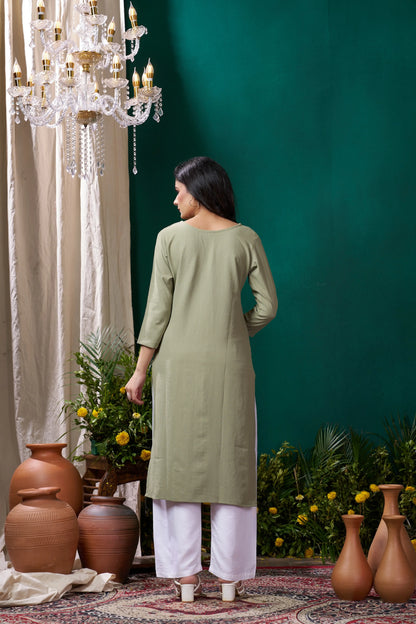 Pistachio Green Kurta Set with Handmade Embroidery