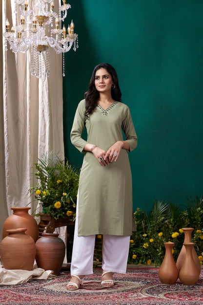 Pistachio Green Kurta Set with Handmade Embroidery