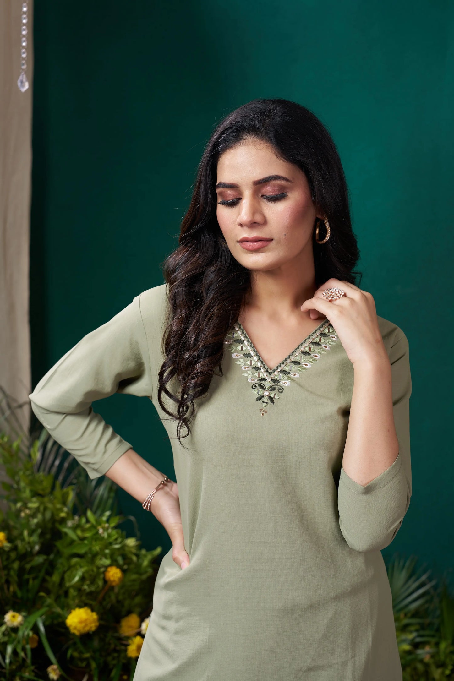 Pistachio Green Kurta Set with Handmade Embroidery