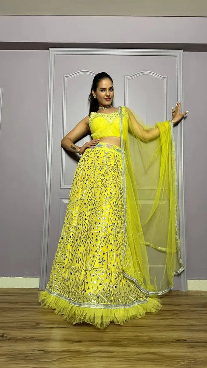 Yellow Georgette Lehenga Choli With Foil Mirror & Sequence Work