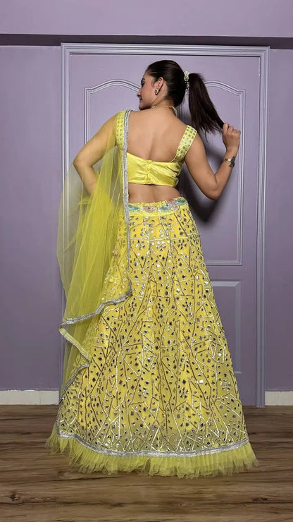 Yellow Georgette Lehenga Choli With Foil Mirror & Sequence Work