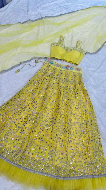 Yellow Georgette Lehenga Choli With Foil Mirror & Sequence Work