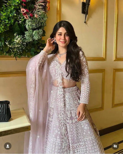 Dusty Pink Net Lehenga Choli With Thread & Sequence Work