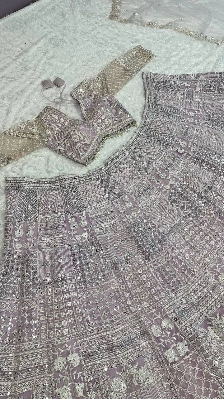 Dusty Pink Net Lehenga Choli With Thread & Sequence Work