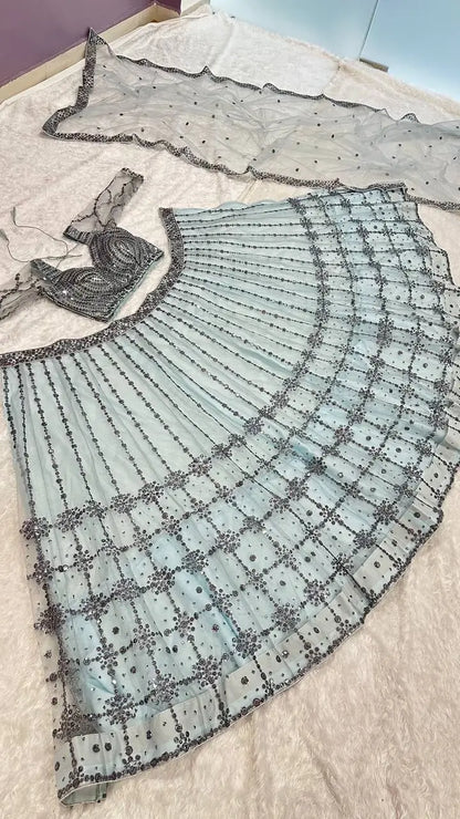 Sky Blue Net Sequence Work Lehenga Choli