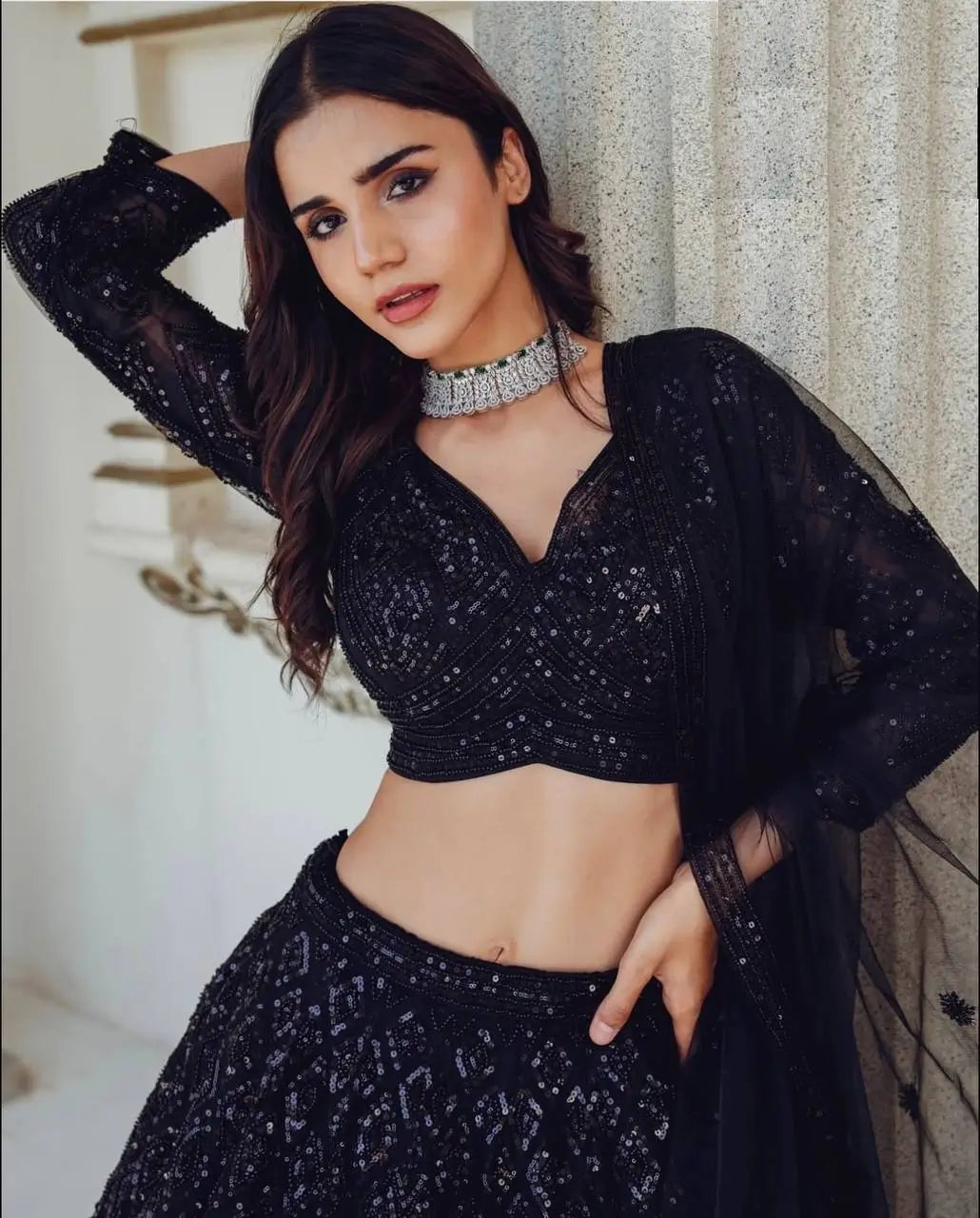 Black Georgette Sequence & Dori Work Lehenga Choli