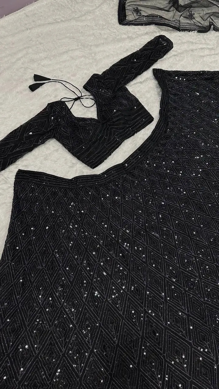 Black Georgette Sequence & Dori Work Lehenga Choli