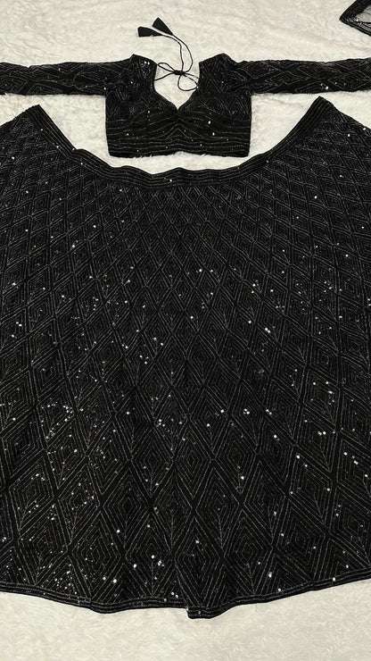 Black Georgette Sequence & Dori Work Lehenga Choli