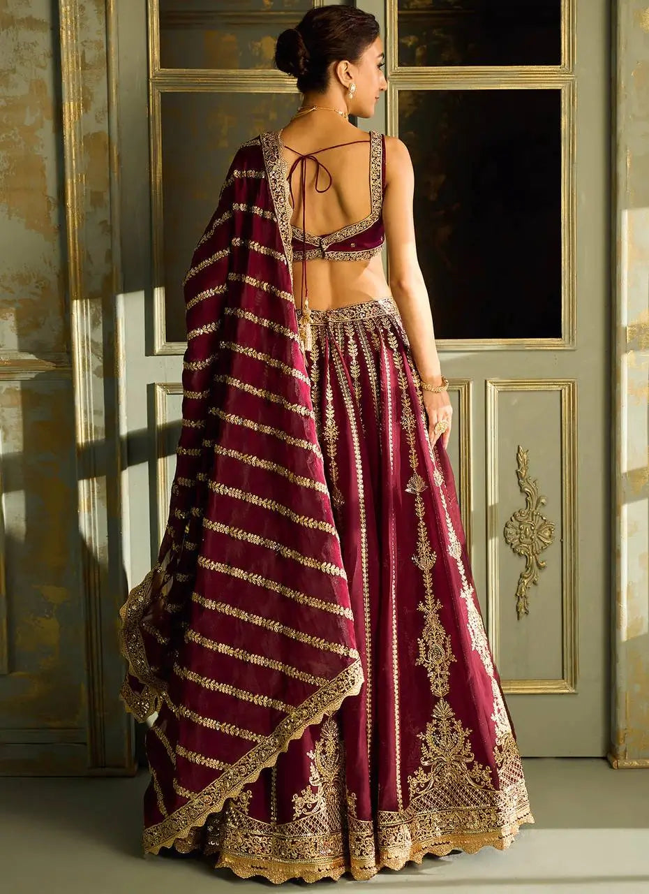 Maroon Kasturi Silk Thread with Sequence Embroidery Work Lehenga Choli