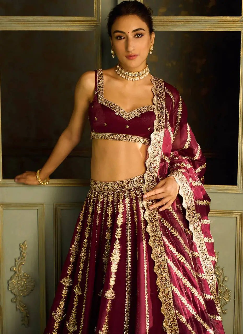 Maroon Kasturi Silk Thread with Sequence Embroidery Work Lehenga Choli