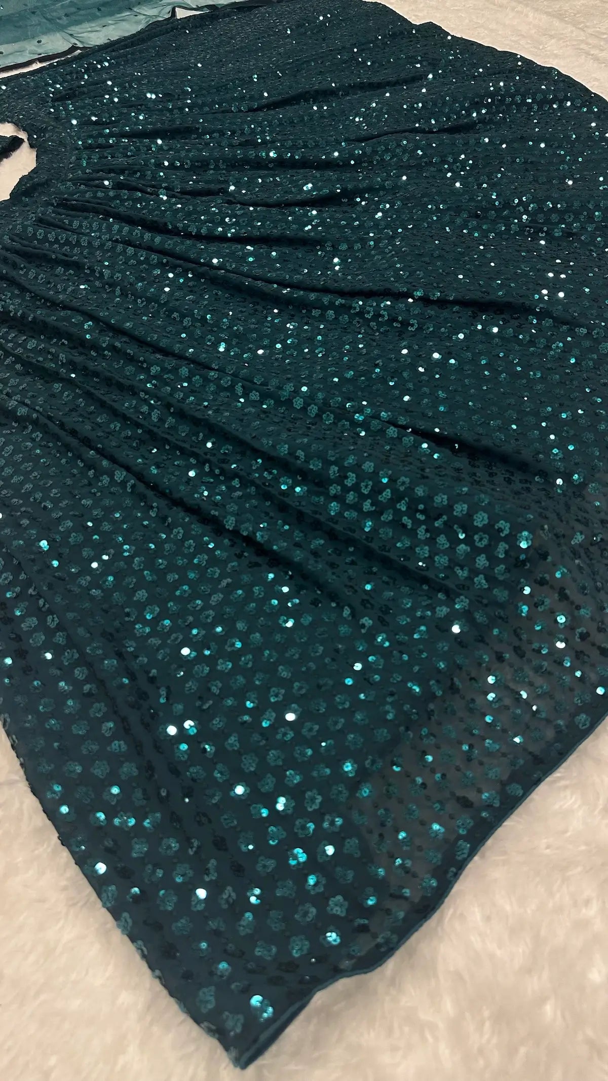 Green Georgette Sequins Embroidery Lehenga Choli