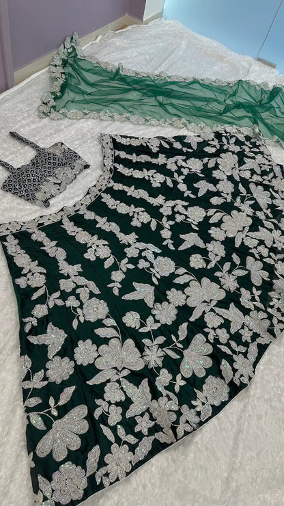 Green Kasturi Silk Lehenga Choli With Sequence & Dori Work