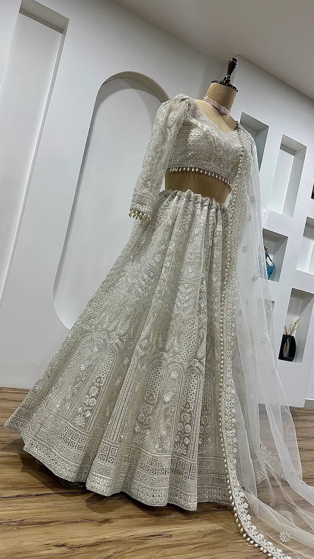 White Net Lehenga Choli With Thread, Sequence & Dori Work