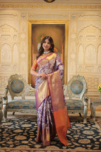 Lavendar Kanjivaram Zari Weaving Silk Saree