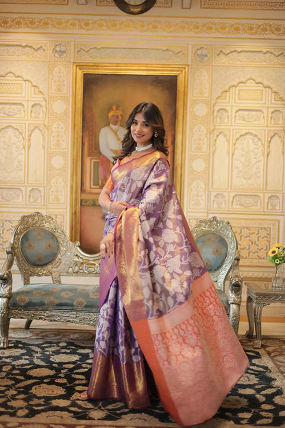 Lavendar Kanjivaram Zari Weaving Silk Saree