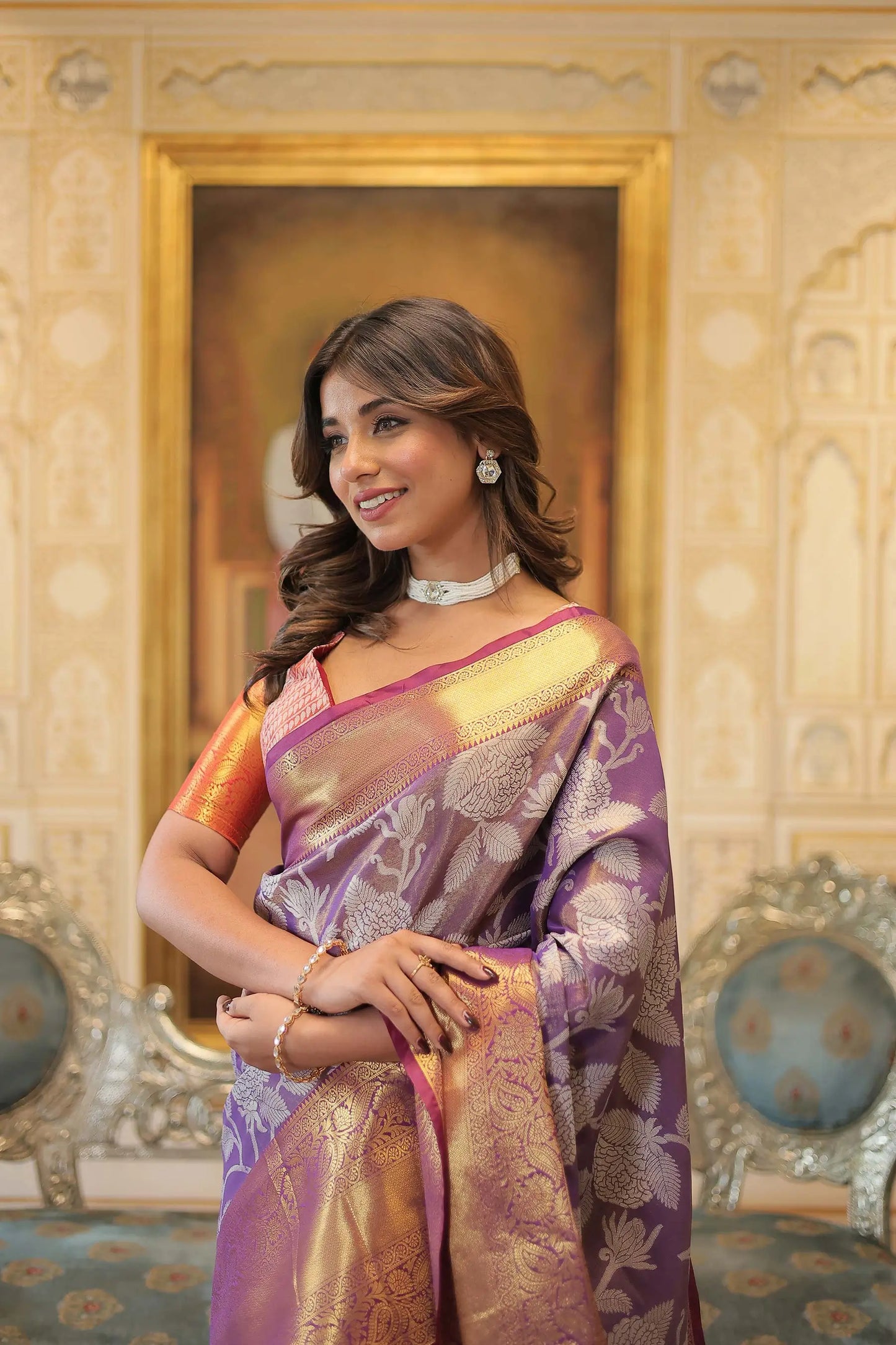 Lavendar Kanjivaram Zari Weaving Silk Saree