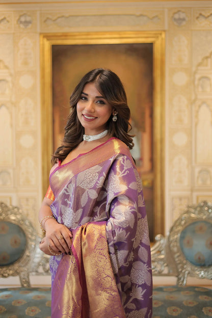 Lavendar Kanjivaram Zari Weaving Silk Saree