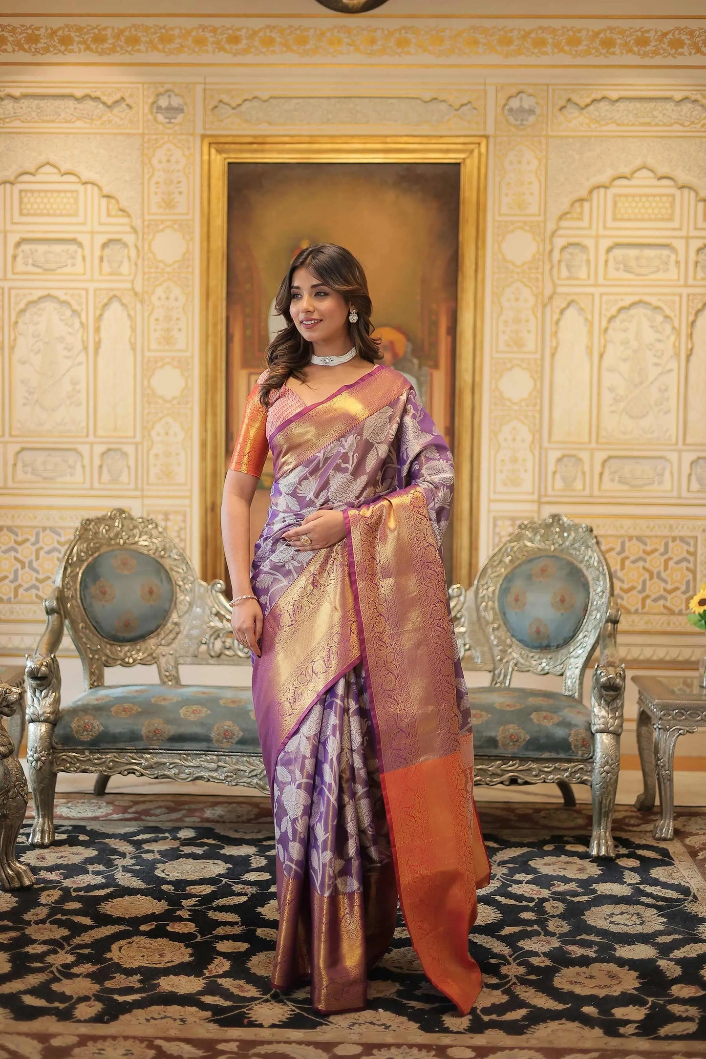Lavendar Kanjivaram Zari Weaving Silk Saree