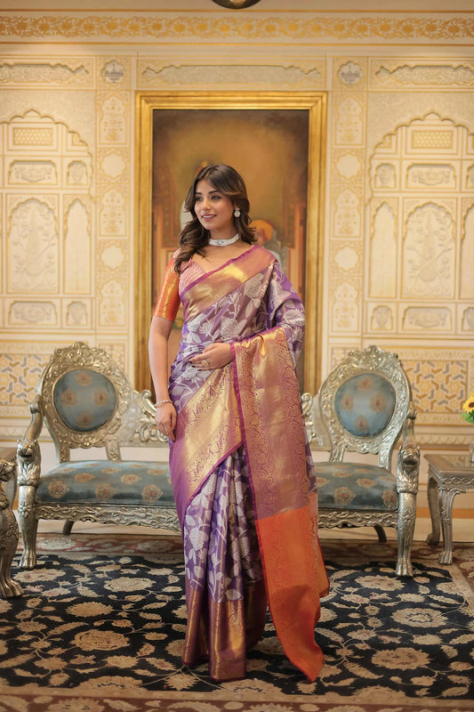 Lavendar Kanjivaram Zari Weaving Silk Saree