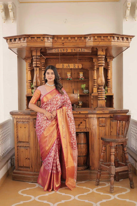 Orange  Kanjivaram  Zari Weaving Silk Saree
