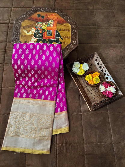 Dark Pink Kanjivaram  Zari Weaving Silk Saree