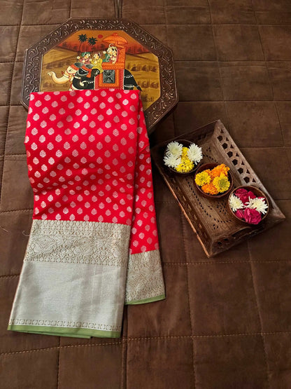 Red Kanjivaram Zari Weaving  Silk  Saree