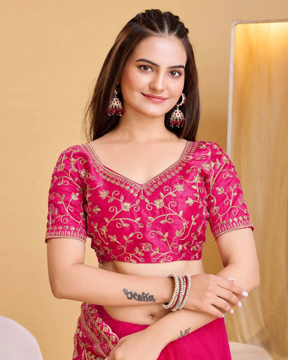 Red Soft Net With Designer Embroidery Work Saree