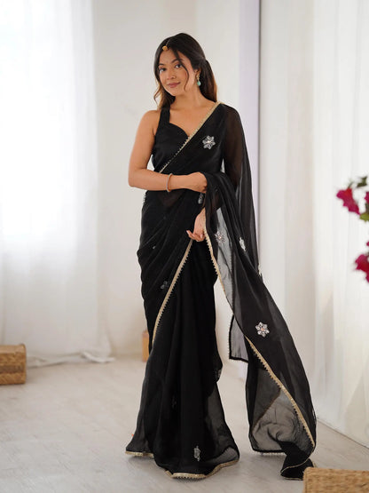 Black Designer Fendy Saree with Beads & Sequin Work