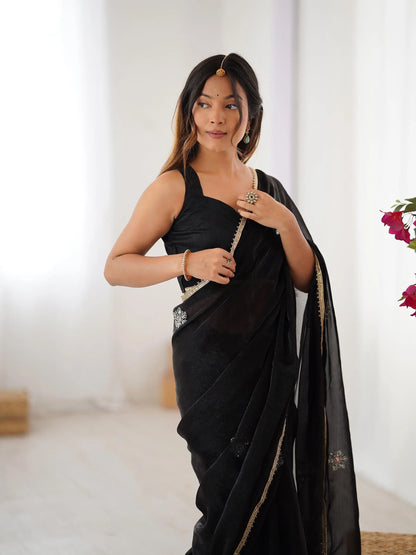Black Designer Fendy Saree with Beads & Sequin Work