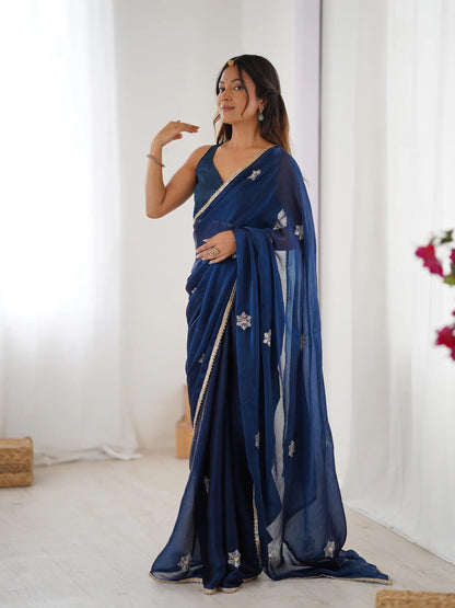 Dark Blue Designer Fendy Saree with Beads & Sequin Work