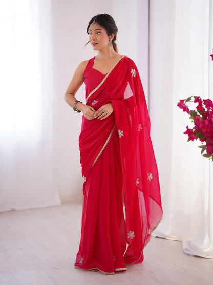 Red  Designer Fendy Saree with Beads & Sequin Work