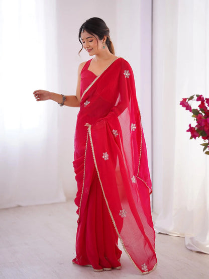 Red  Designer Fendy Saree with Beads & Sequin Work