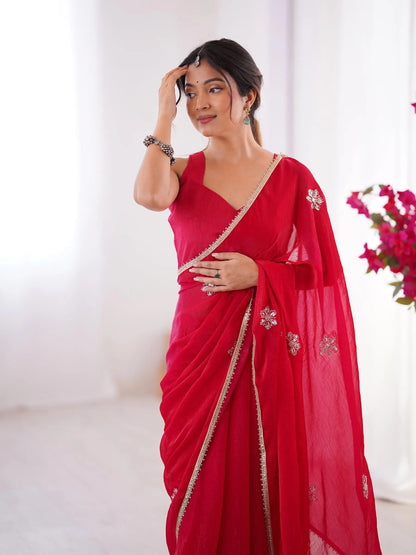 Red  Designer Fendy Saree with Beads & Sequin Work