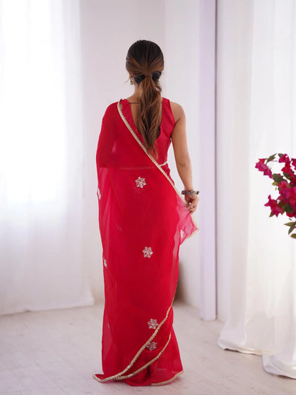 Red  Designer Fendy Saree with Beads & Sequin Work