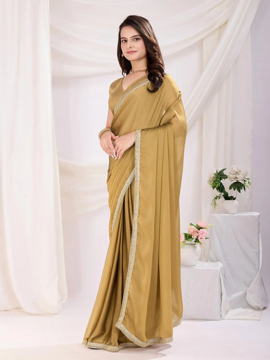 Beige Solid Lace Border With Rangoli Silk Ready to wear Saree