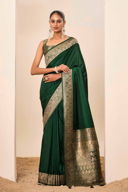 Green  Dolla Silk with Wevon Galla Designer Work  Saree