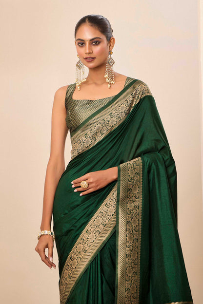 Green  Dolla Silk with Wevon Galla Designer Work  Saree