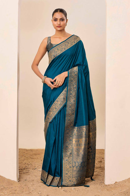 Teal Blue  Dolla Silk with Wevon Galla Designer Work  Saree