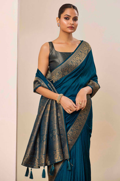 Teal Blue  Dolla Silk with Wevon Galla Designer Work  Saree