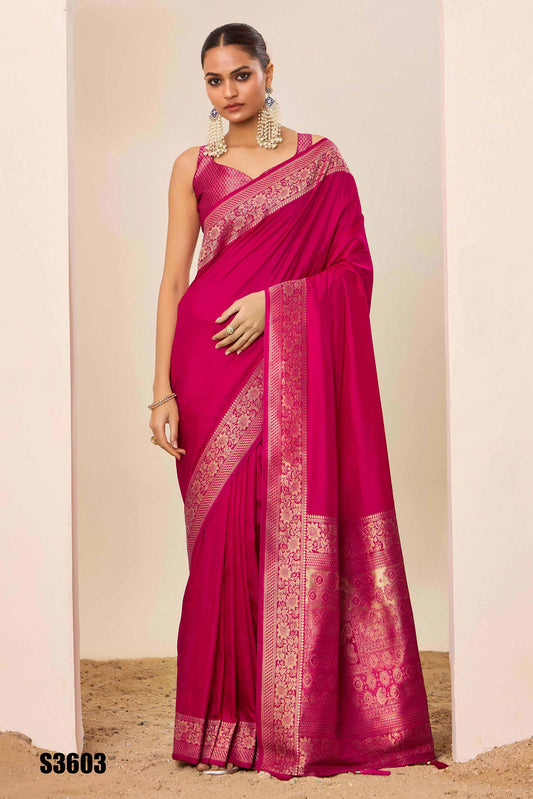 Rani Pink Dolla Silk with Wevon Galla Designer Work  Saree