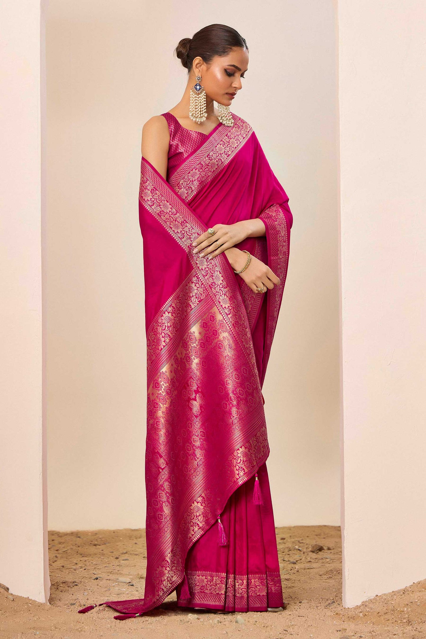 Rani Pink Dolla Silk with Wevon Galla Designer Work  Saree