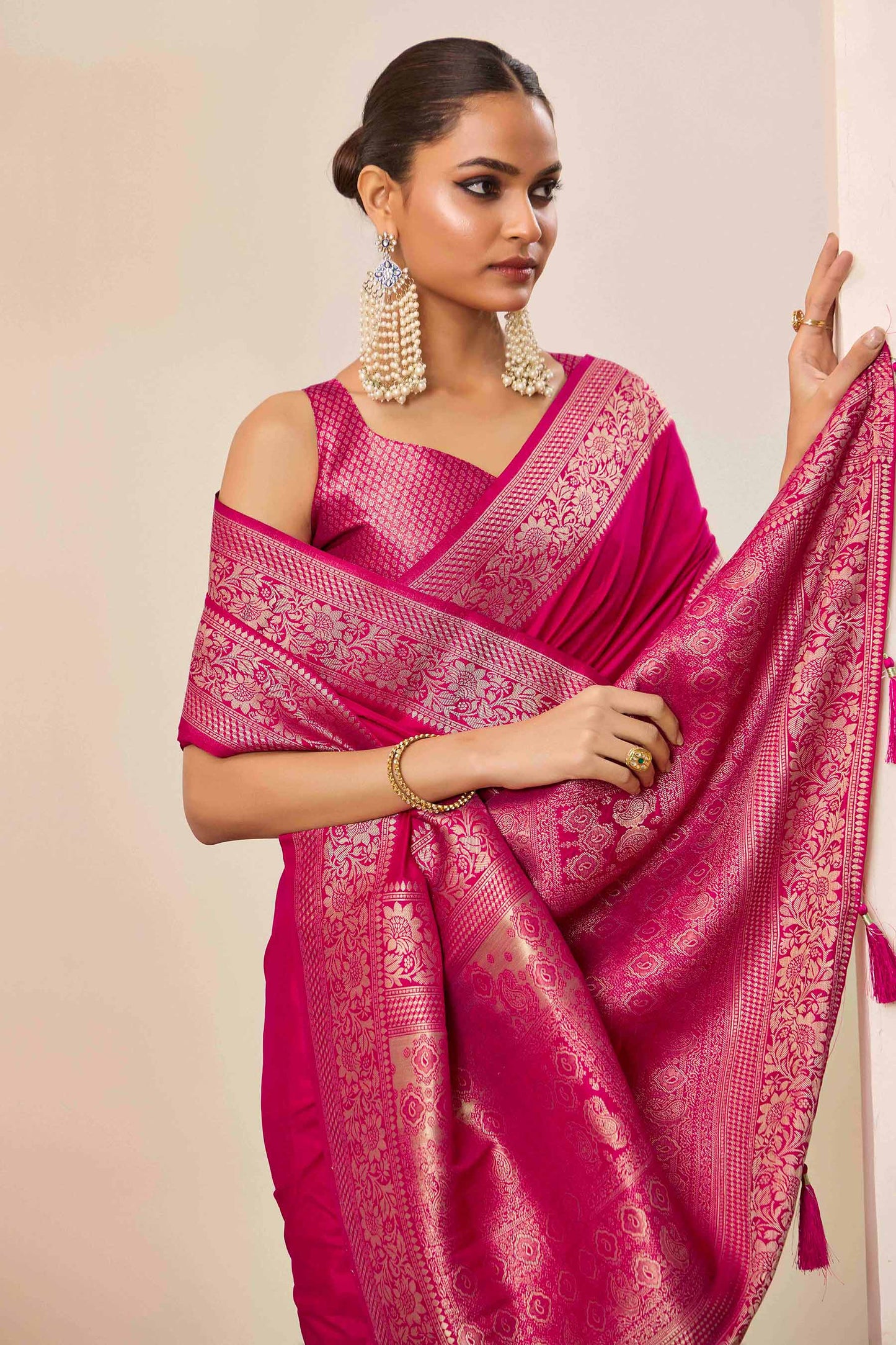 Rani Pink Dolla Silk with Wevon Galla Designer Work  Saree