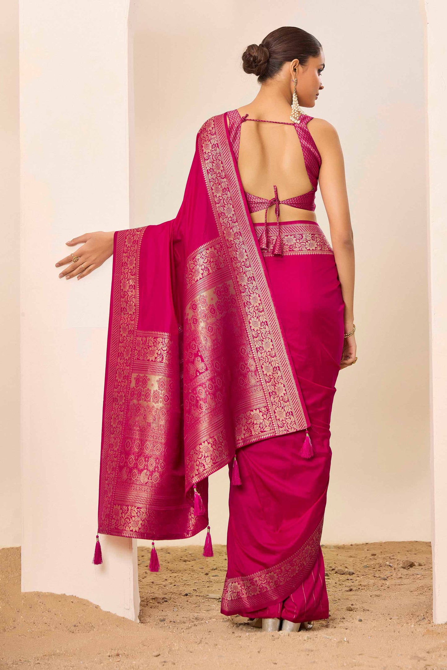 Rani Pink Dolla Silk with Wevon Galla Designer Work  Saree