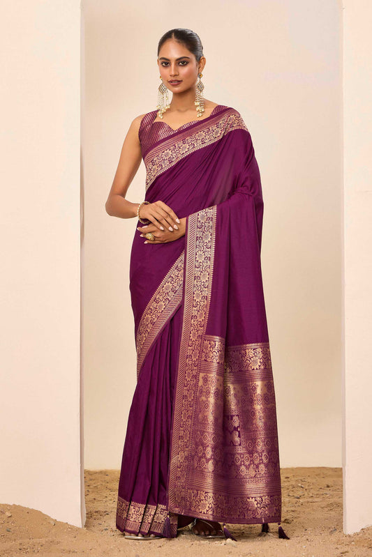 Wine  Dolla Silk with Wevon Galla Designer Work  Saree