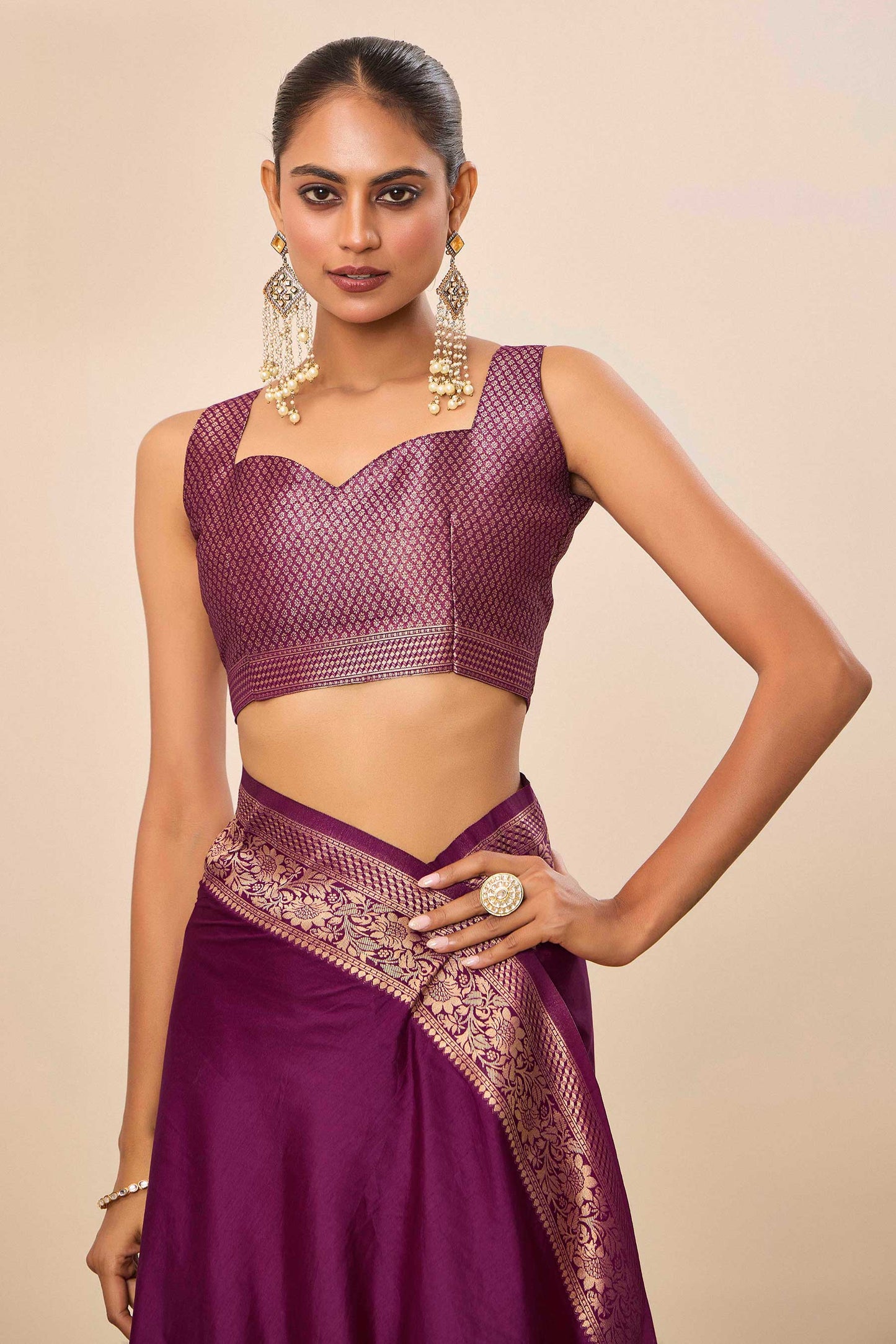 Wine  Dolla Silk with Wevon Galla Designer Work  Saree