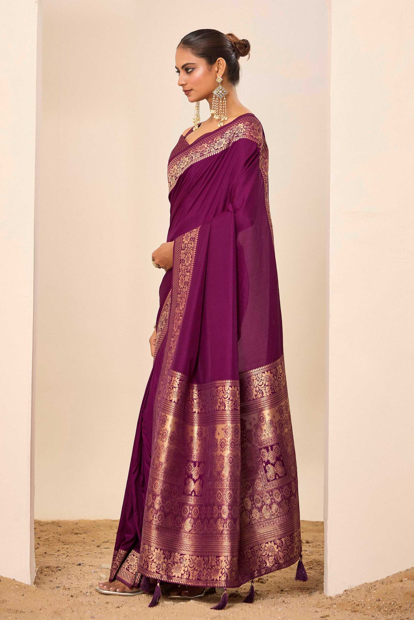Wine  Dolla Silk with Wevon Galla Designer Work  Saree